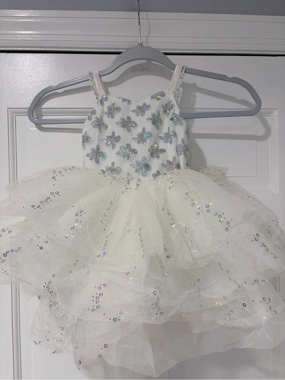 White Silver Sequin Tutu Dance Costume Child Small